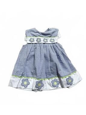 90s 2000s Girls Floral Embroidered Blue Gingham Dress Size 4T